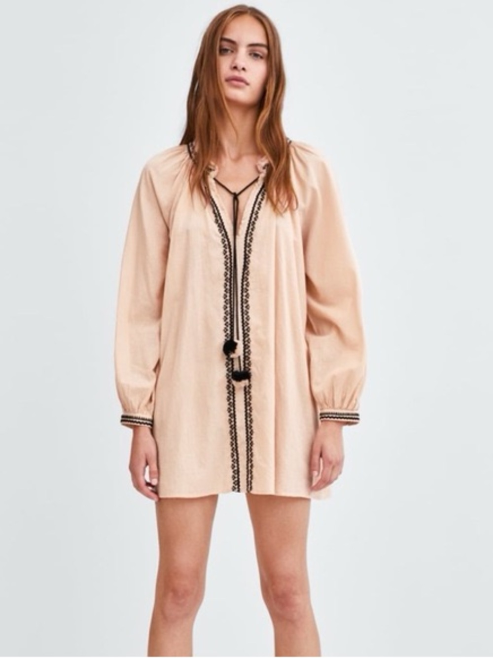 Zara Peach Embroidered Boho Tunic with Black Accents